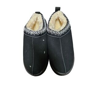 Womens‎ Black Suede Faux Fur Lined Clog Slippers Mules Platform Size 8